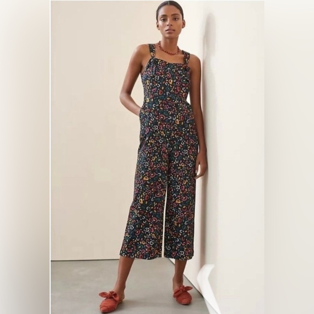 Anthropologie Farm Rio Adventure Cheetah Jumpsuit Black Motif Size XS